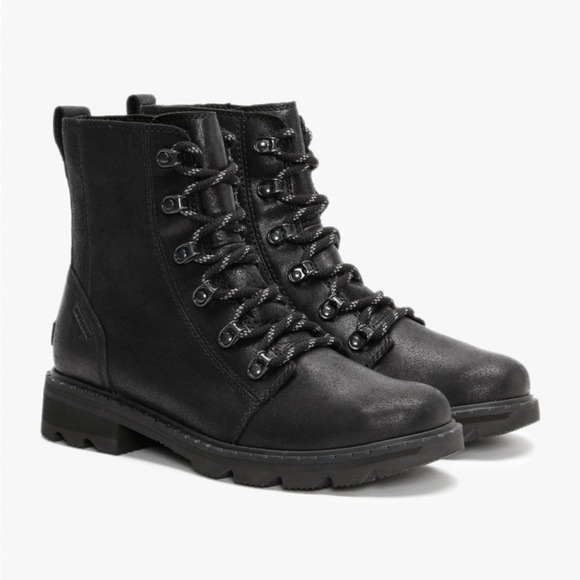 SOREL Sz 9 LENNOX LACE BLACK LEATHER ANKLE BOOTS - Picture 1 of 4